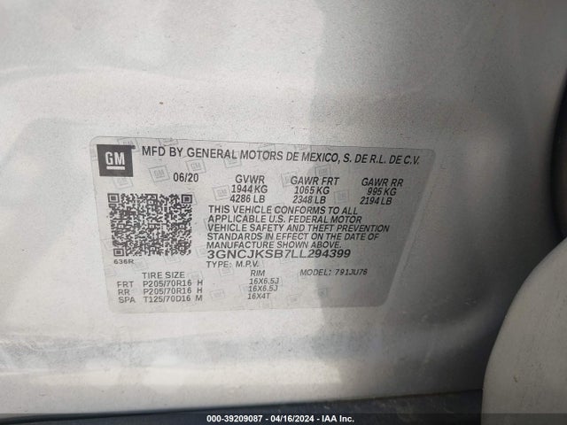 Chevrolet Trax Fwd Ls 2020 3GNCJKSB7LL294399 Image 9