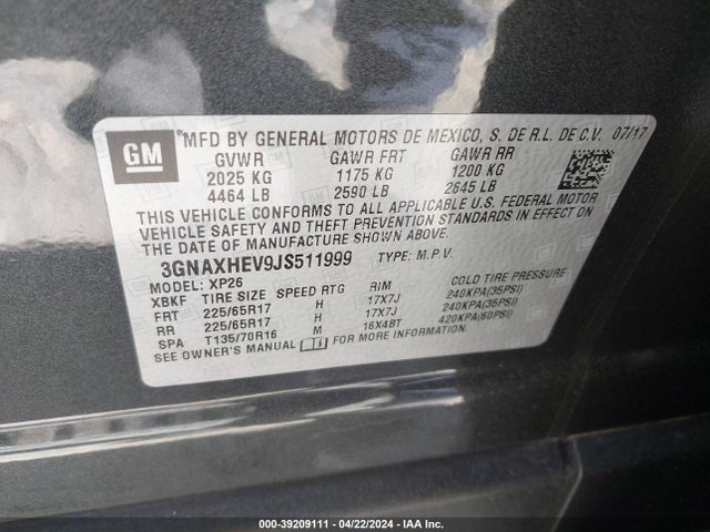 Chevrolet EQUINOX LS 2018 3GNAXHEV9JS511999 Image 9