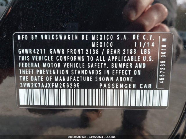 Volkswagen Jetta 2.0l S 2015 3VW2K7AJXFM256295 Image 9