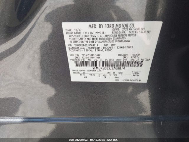 2FMGK5D82JBA08814 Ford Flex Limited