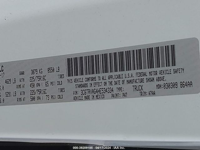 3C6TRVAG4HE534334 RAM Promaster 1500 Low Roof 136 Wb