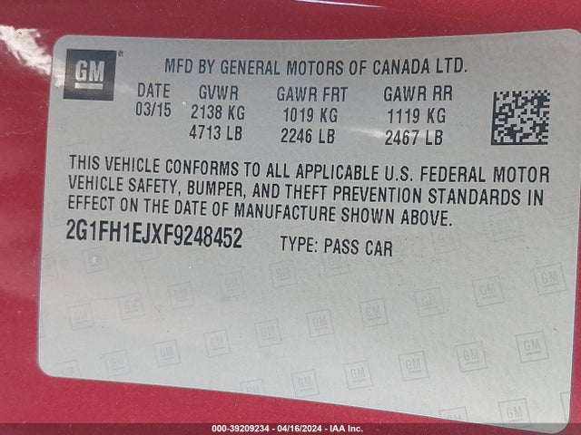 Chevrolet Camaro 1ss 2015 2G1FH1EJXF9248452 Image 9