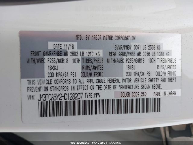 JM3TCABY2H0128207 Mazda CX-9 SPORT