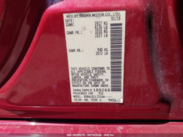 1N4AL3APXJC189268 Nissan Altima 2.5 Sl