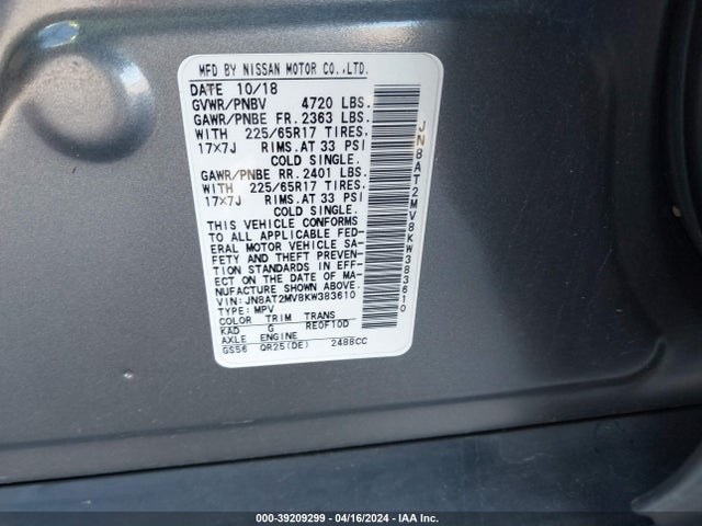 Nissan ROGUE SV 2019 JN8AT2MV8KW383610 Image 9