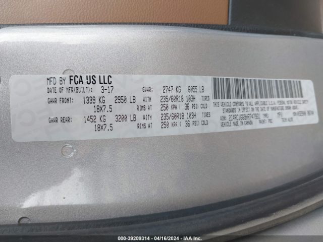2C4RC1GG9HR747931 Chrysler Pacifica Limited