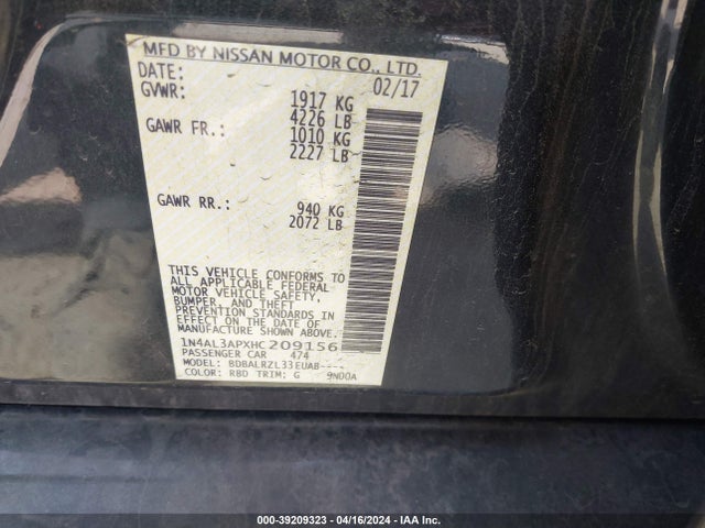 Nissan Altima 2.5 Sl 2017 1N4AL3APXHC209156 Image 9