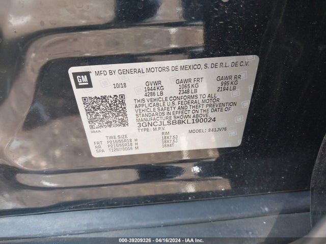 Chevrolet Trax Lt 2019 3GNCJLSB8KL190024 Image 9