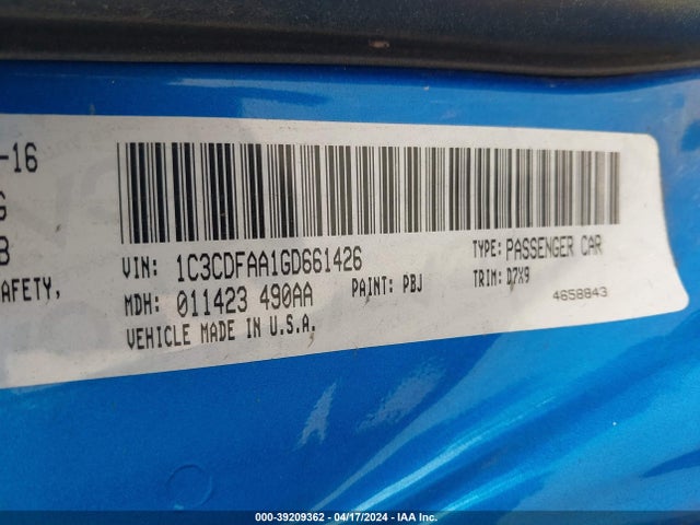 Dodge DART SE 2016 1C3CDFAA1GD661426 Image 9