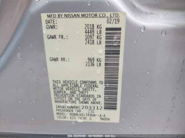 Nissan Altima 2.5 Sv 2019 1N4BL4DW6KC203312 Image 9