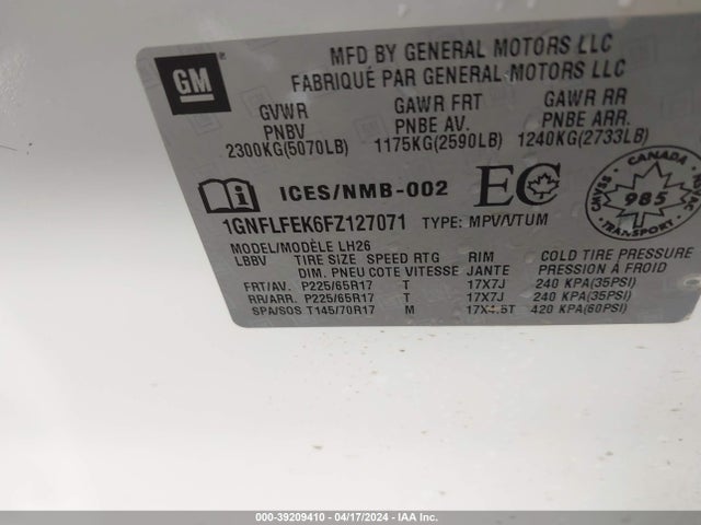 Chevrolet EQUINOX 1LT 2015 1GNFLFEK6FZ127071 Image 9