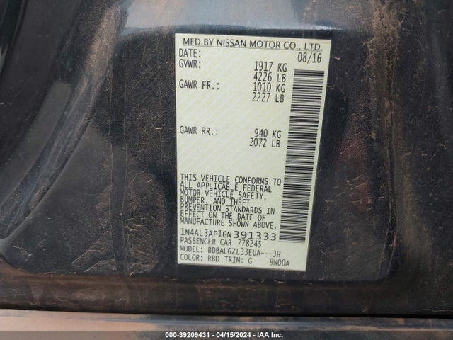 Nissan Altima 2.5 S 2016 1N4AL3AP1GN391333 Image 9