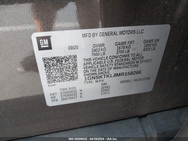1GNSKTKL8MR158266 Chevrolet Tahoe 4wd High Country