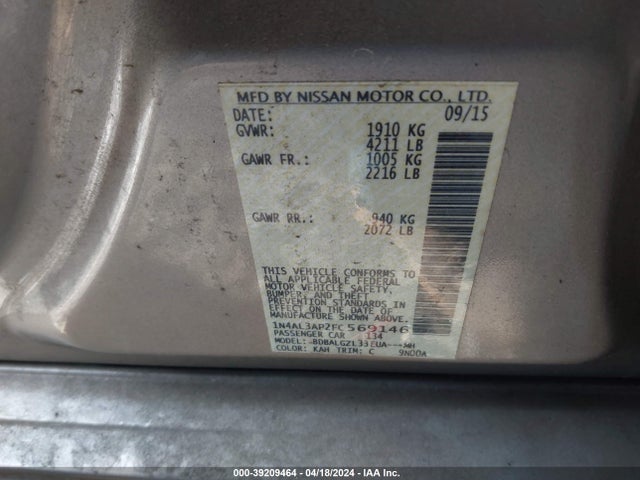 Nissan Altima 2.5 S 2015 1N4AL3AP2FC569146 Image 9