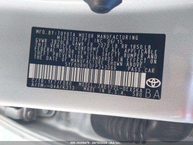 Toyota Corolla S Plus 2015 5YFBURHE0FP343066 Image 9