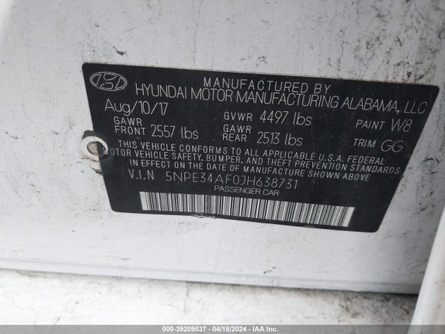 Hyundai SONATA SEL 2018 5NPE34AF0JH638731 Image 9