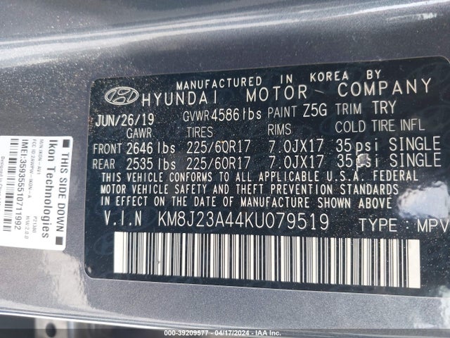 Hyundai TUCSON SE 2019 KM8J23A44KU079519 Image 9