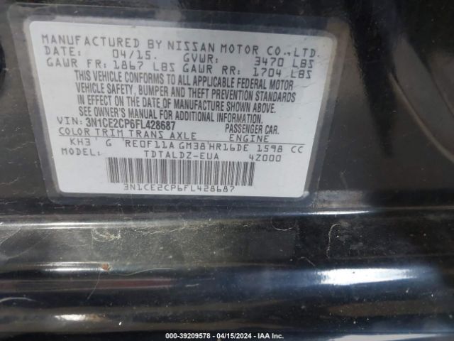 3N1CE2CP6FL428687 Nissan Versa Note S (sr)/s Plus/sl/sr/sv