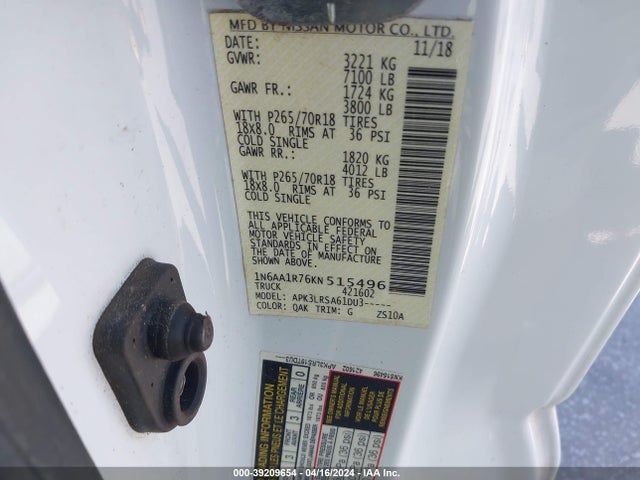 Nissan TITAN S 2019 1N6AA1R76KN515496 Image 9