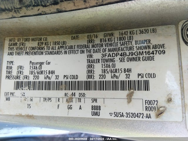 Ford FIESTA SE 2016 3FADP4BJ9GM164709 Image 9