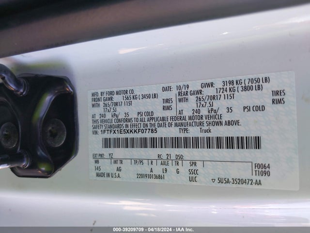 Ford F-150 Xl 2019 1FTFX1E5XKKF07785 Image 9