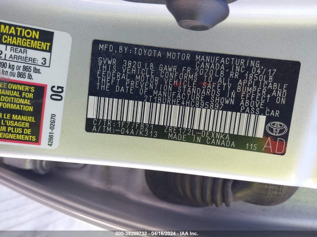 Toyota COROLLA LE 2017 2T1BURHE4HC895897 Image 9