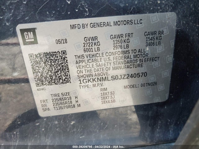 1GKKNMLS0JZ240570 GMC Acadia Slt-1