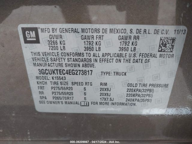 3GCUKTEC4EG273817 Chevrolet Silverado 1500 High Country