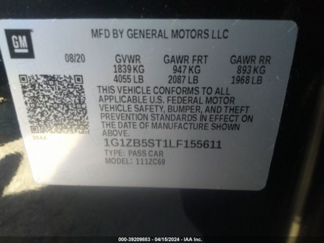 1G1ZB5ST1LF155611 Chevrolet Malibu Fwd Ls