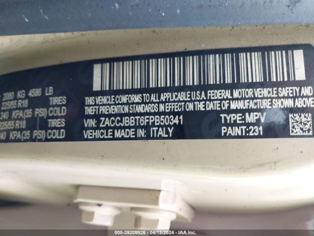 ZACCJBBT6FPB50341 Jeep Renegade Latitude