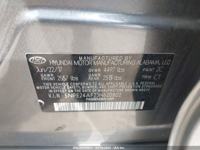 5NPE24AF2JH620802 Hyundai SONATA SE