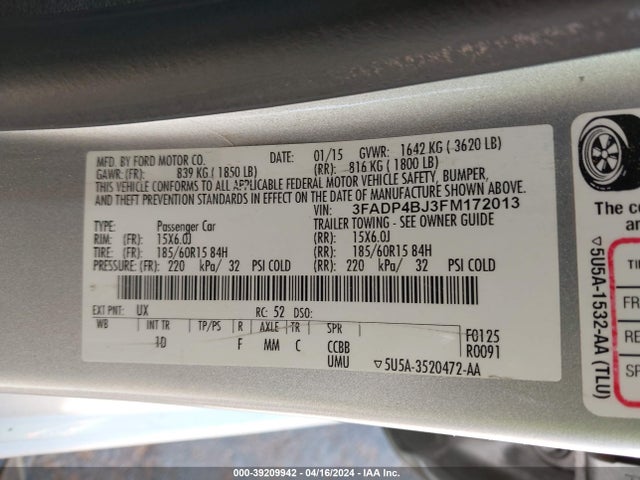 Ford FIESTA SE 2015 3FADP4BJ3FM172013 Image 9