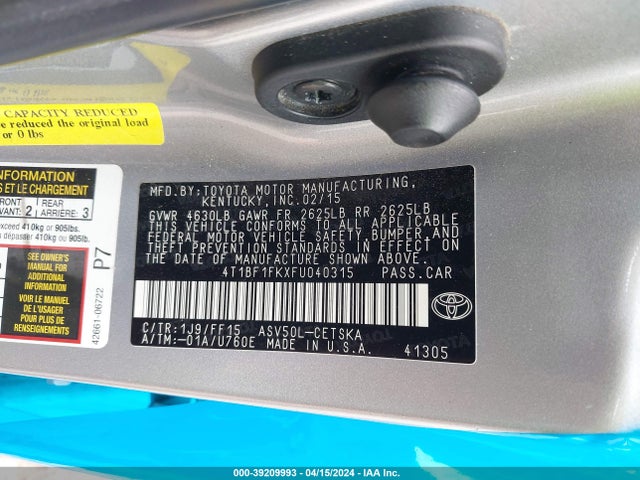 Toyota CAMRY SE 2015 4T1BF1FKXFU040315 Image 9