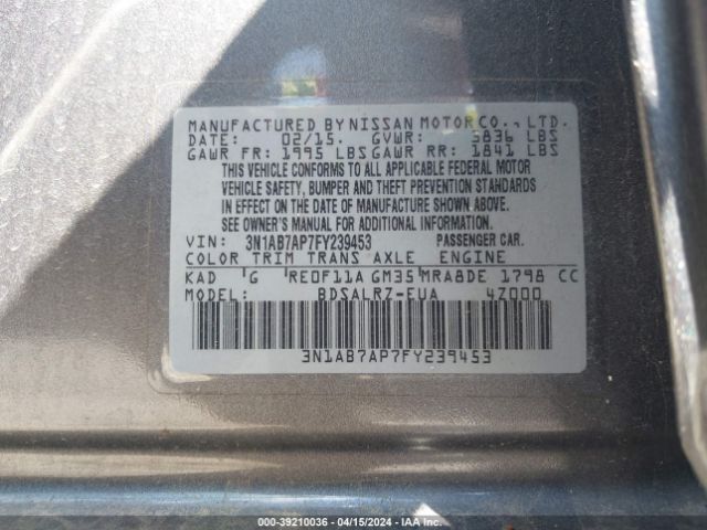 3N1AB7AP7FY239453 Nissan SENTRA SR