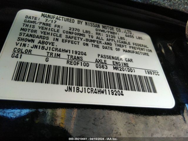 JN1BJ1CR4HW119204 Nissan Rogue Sport Sv