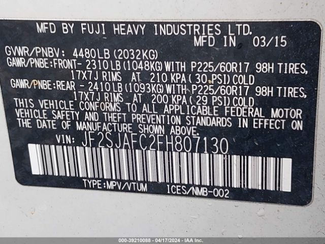 JF2SJAFC2FH807130 Subaru Forester 2.5i Premium