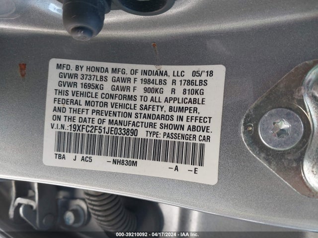 Honda Civic Lx 2018 19XFC2F51JE033890 Image 9