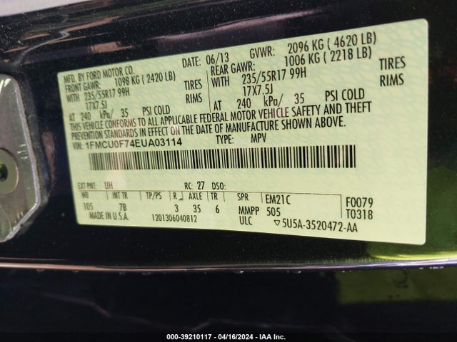 Ford ESCAPE S 2014 1FMCU0F74EUA03114 Image 9
