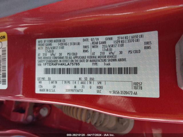 1FTER4FH4KLA75785 Ford Ranger Xlt