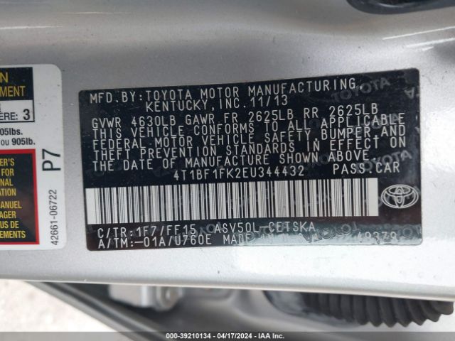 4T1BF1FK2EU344432 Toyota CAMRY SE