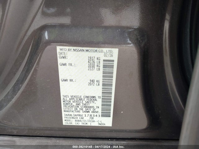 Nissan Altima 2.5 Sl 2016 1N4AL3AP8GC178343 Image 9