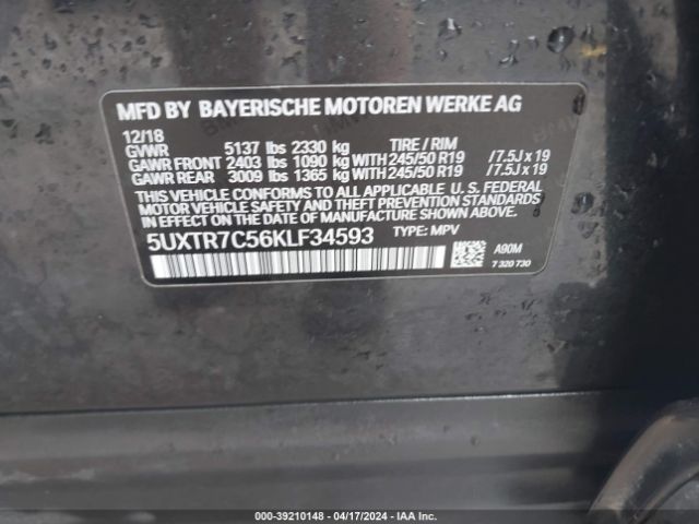 5UXTR7C56KLF34593 BMW X3 Sdrive30i