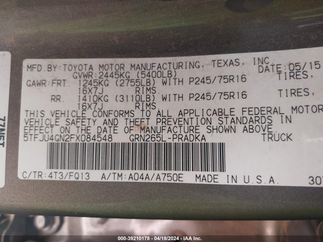 Toyota Tacoma Prerunner V6 2015 5TFJU4GN2FX084548 Image 9