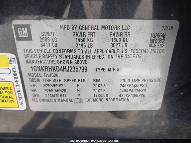 Chevrolet Traverse 2lt 2017 1GNKRHKD4HJ235799 Image 9