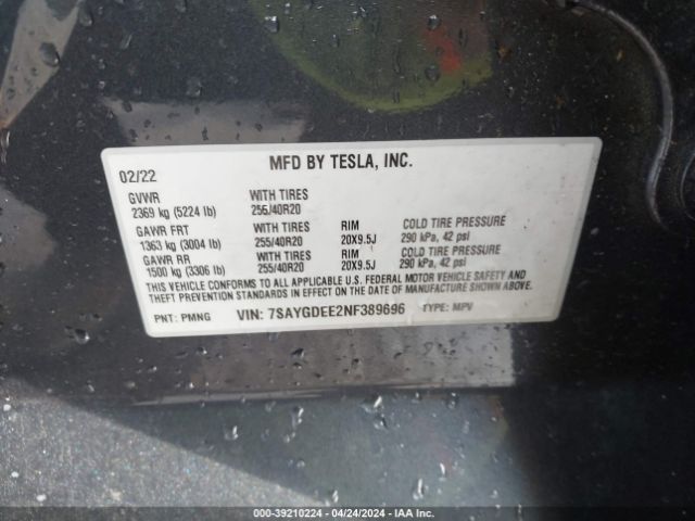 7SAYGDEE2NF389696 Tesla Model Y Long Range Dual Motor All-wheel Drive