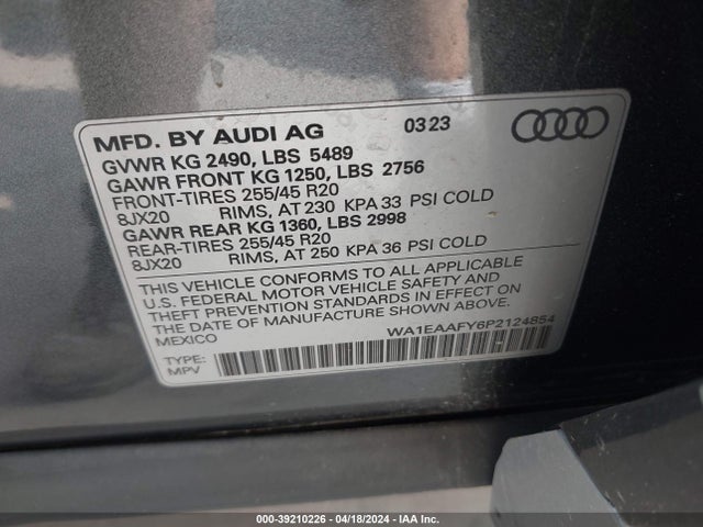 WA1EAAFY6P2124854 Audi Q5 Premium Plus 45 Tfsi S Line Quattro
