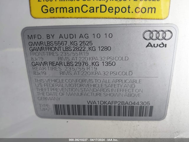 2011 AUDI Q5 WA1DKAFP2BA044305 Photo 8
