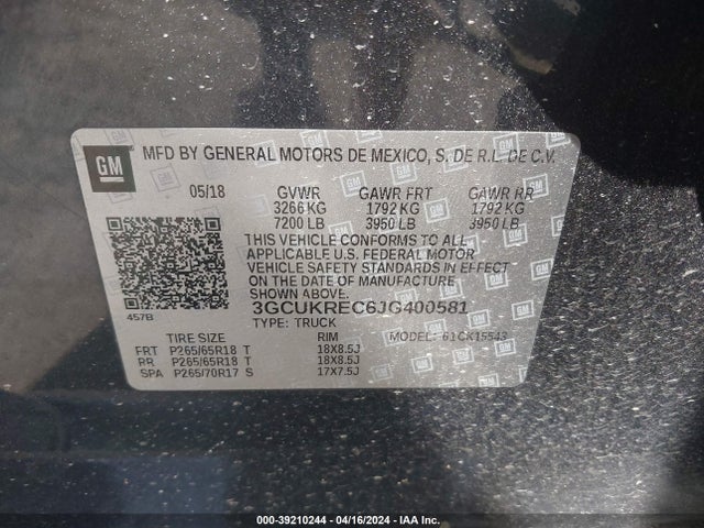 Chevrolet Silverado 1500 2lt 2018 3GCUKREC6JG400581 Image 9