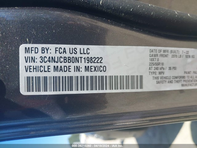 3C4NJCBB0NT198222 Jeep Compass Altitude Fwd