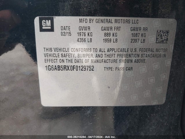 1G6AB5RX0F0129752 Cadillac ATS LUXURY